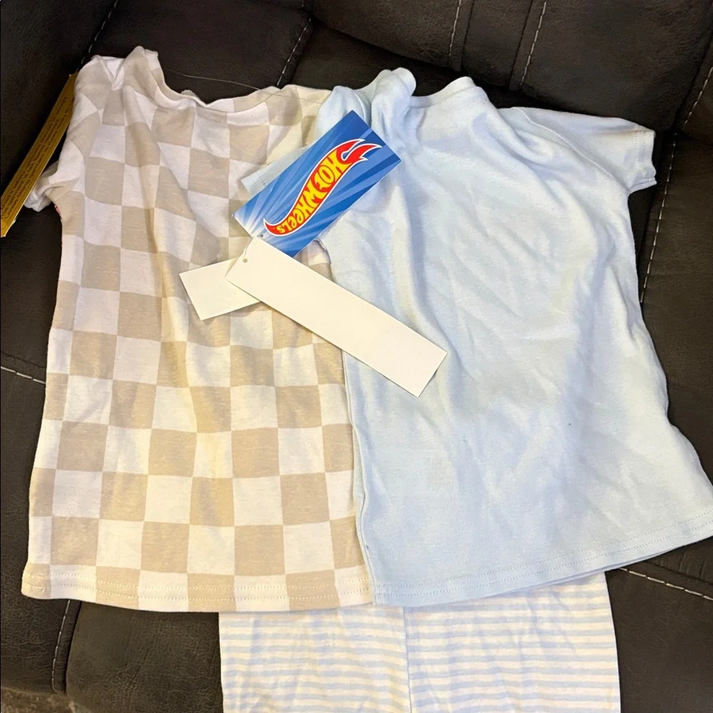 Kids Race Car Pajama Set - Blue and Cream